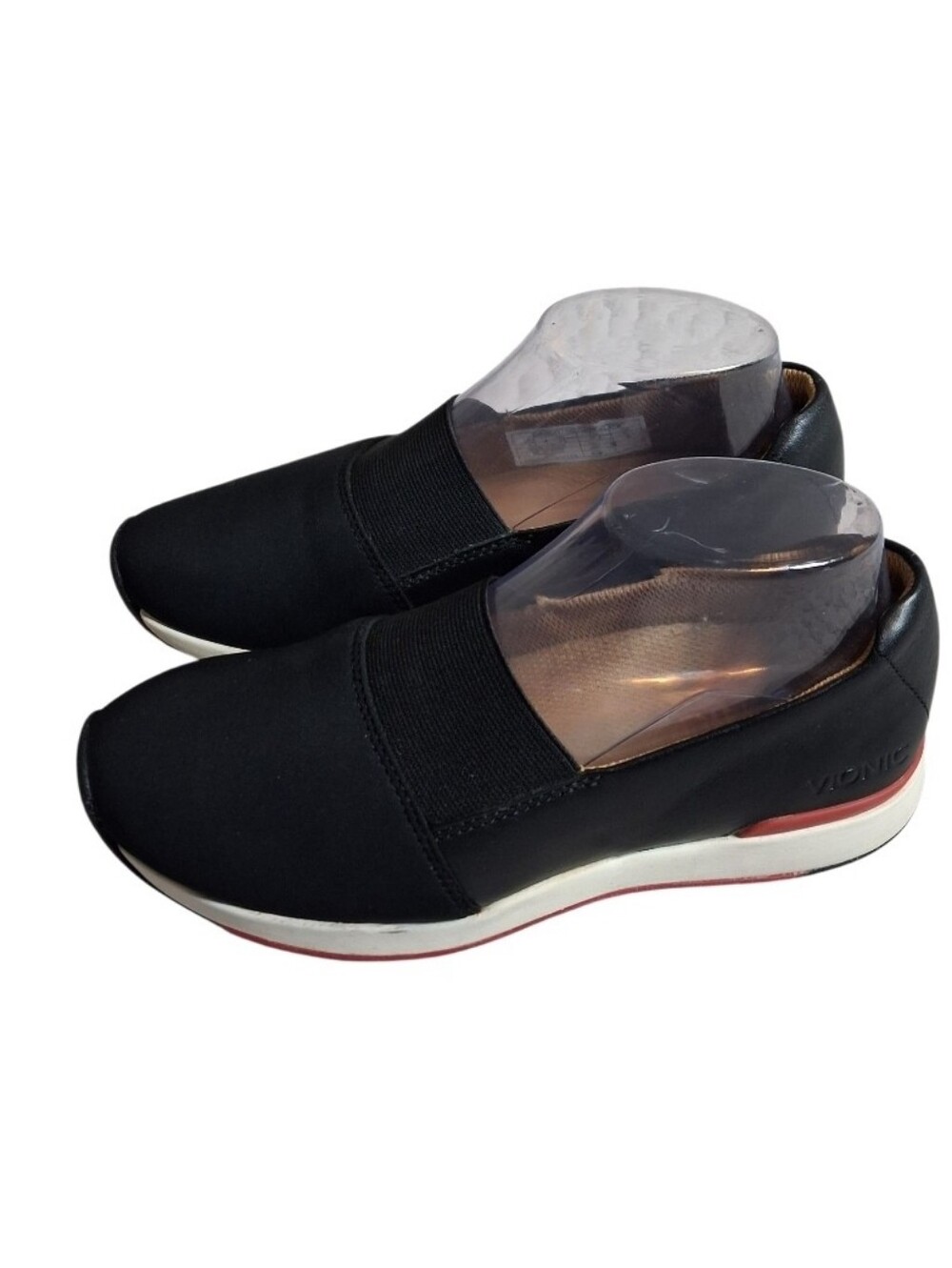 Vionic Cameo Slip On Shoes Women’s 6.5 Black Red Suede Neoprene Comfort